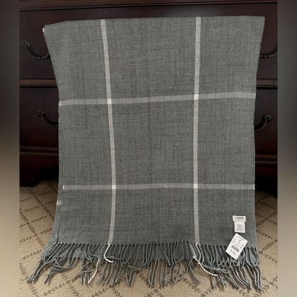J. Crew gray and white stripe wrap or shawl with fringe detail NWT - Picture 1 of 5